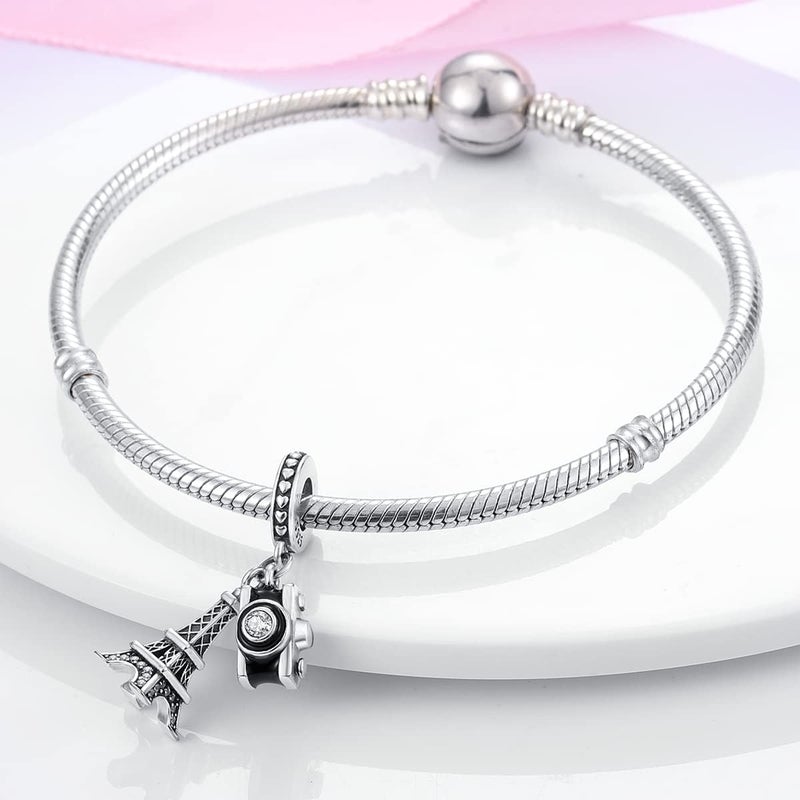 MULA 925 Sterling Silver Charms for Bracelets and Necklaces Lipstick and Bag Dangle Pendants Tower Camera Beads Jewelry Charms for Women - Image 2